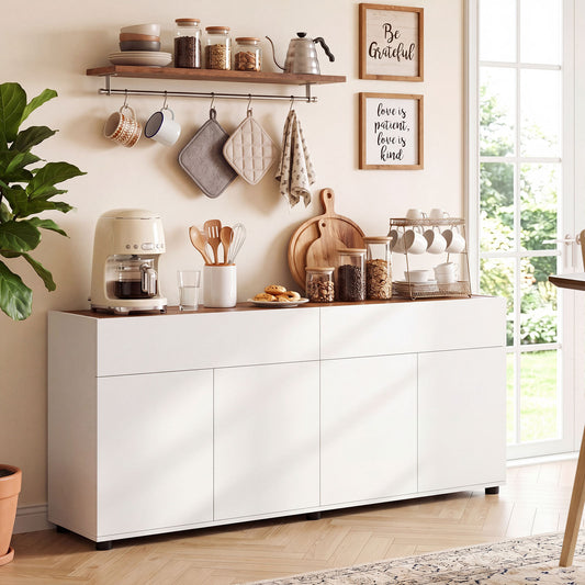 160 cm Buffet Cabinet with Push-to-Open Doors & 2 Drawers for Dining Room-White