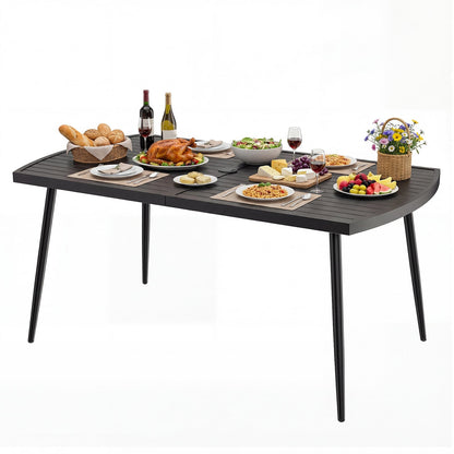 160 x 90 cm Patio Dining Table Rectangle Metal Slat Table with 4 cm Umbrella Hole-Black