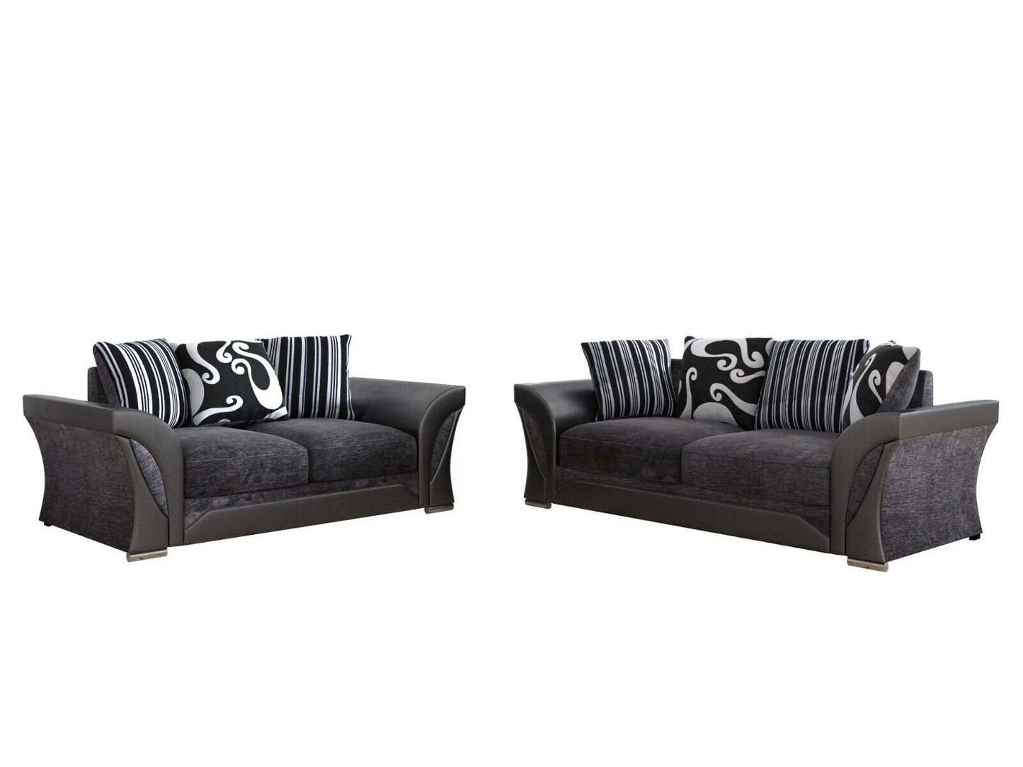 Ferol Fabric 3 Seater and 2 Seater Sofa Set - Black/Grey