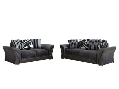 Ferol Fabric 3 Seater and 2 Seater Sofa Set - Black/Grey