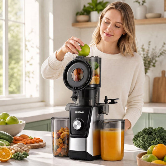 160W Cold Press Juicer w/ Dual Outlets & Wide Chute for Whole Fruits Vegetables-Black