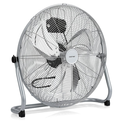 160W High Velocity Floor Fan with 3 Speed and Adjustable Tilting Head-Silver