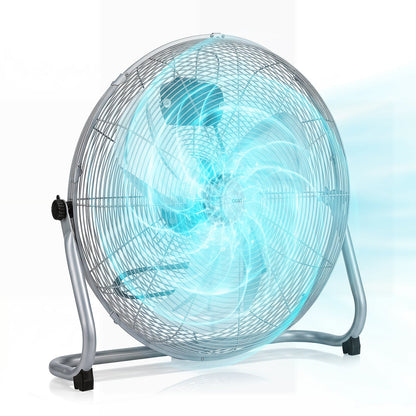 160W High Velocity Floor Fan with 3 Speed and Adjustable Tilting Head-Silver