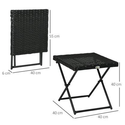 Outsunny Square PE Wicker Rattan Folding Table - Black