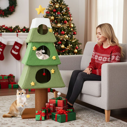 160cm Cute Cat Tower with 3 Condos and Sisal Scratching Post-Green & White