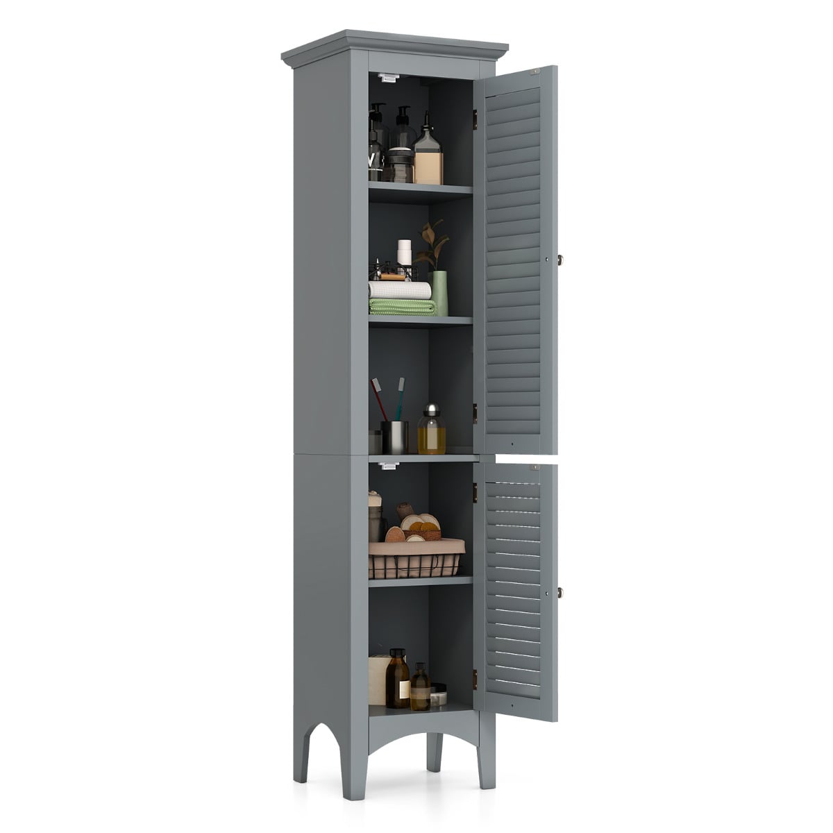 Freestanding Tall Bathroom Floor Cabinet with Adjustable Shelf and 2 Doors-Light Grey