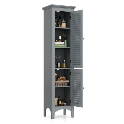 Freestanding Tall Bathroom Floor Cabinet with Adjustable Shelf and 2 Doors-Light Grey