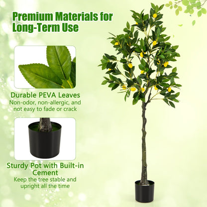 160cm Tall Set of 2 Fake Lemon Plant with Lemon Fruits and Cement Pot