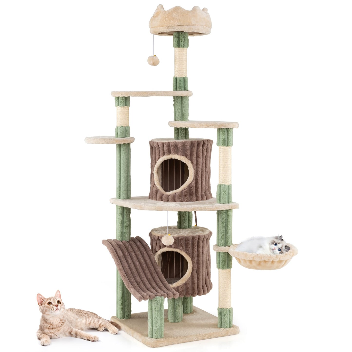 163 cm Tall Kitty Tower with 2 Condos and Plush Perch-Green
