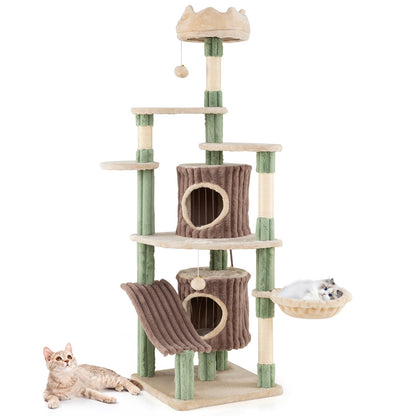 163 cm Tall Kitty Tower with 2 Condos and Plush Perch-Green