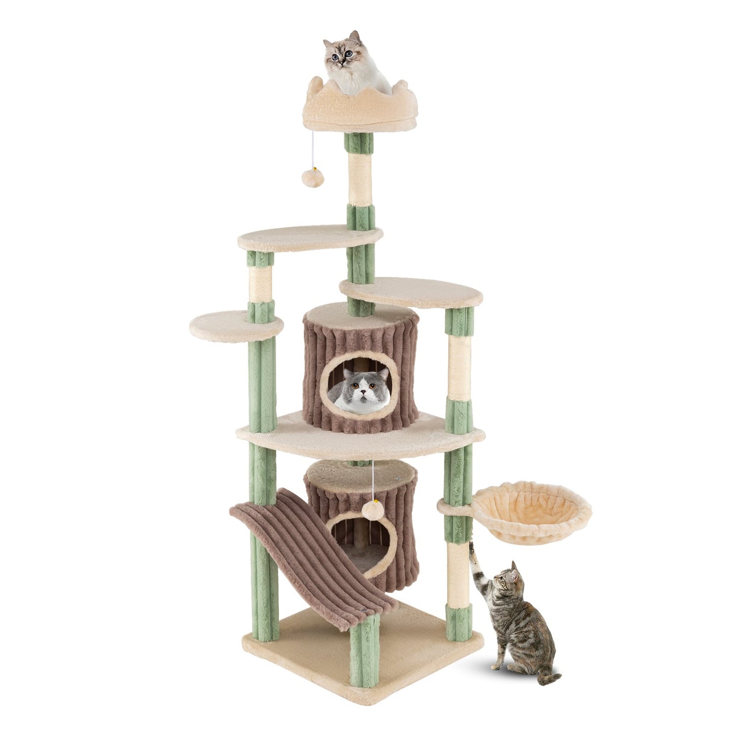 163 cm Tall Kitty Tower with 2 Condos and Plush Perch-Green