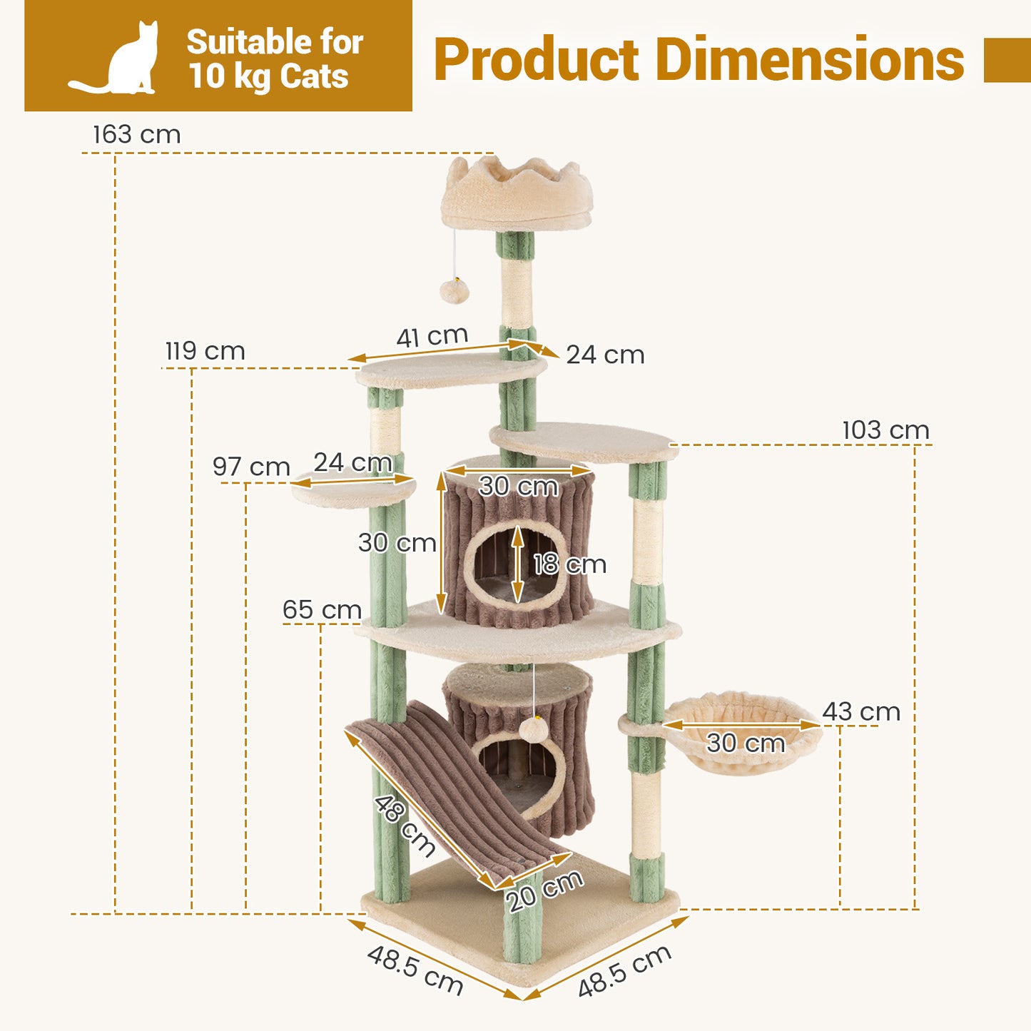163 cm Tall Kitty Tower with 2 Condos and Plush Perch-Green