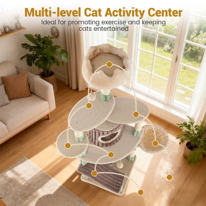 163 cm Tall Kitty Tower with 2 Condos and Plush Perch-Green