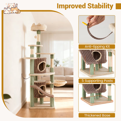 163 cm Tall Kitty Tower with 2 Condos and Plush Perch-Green