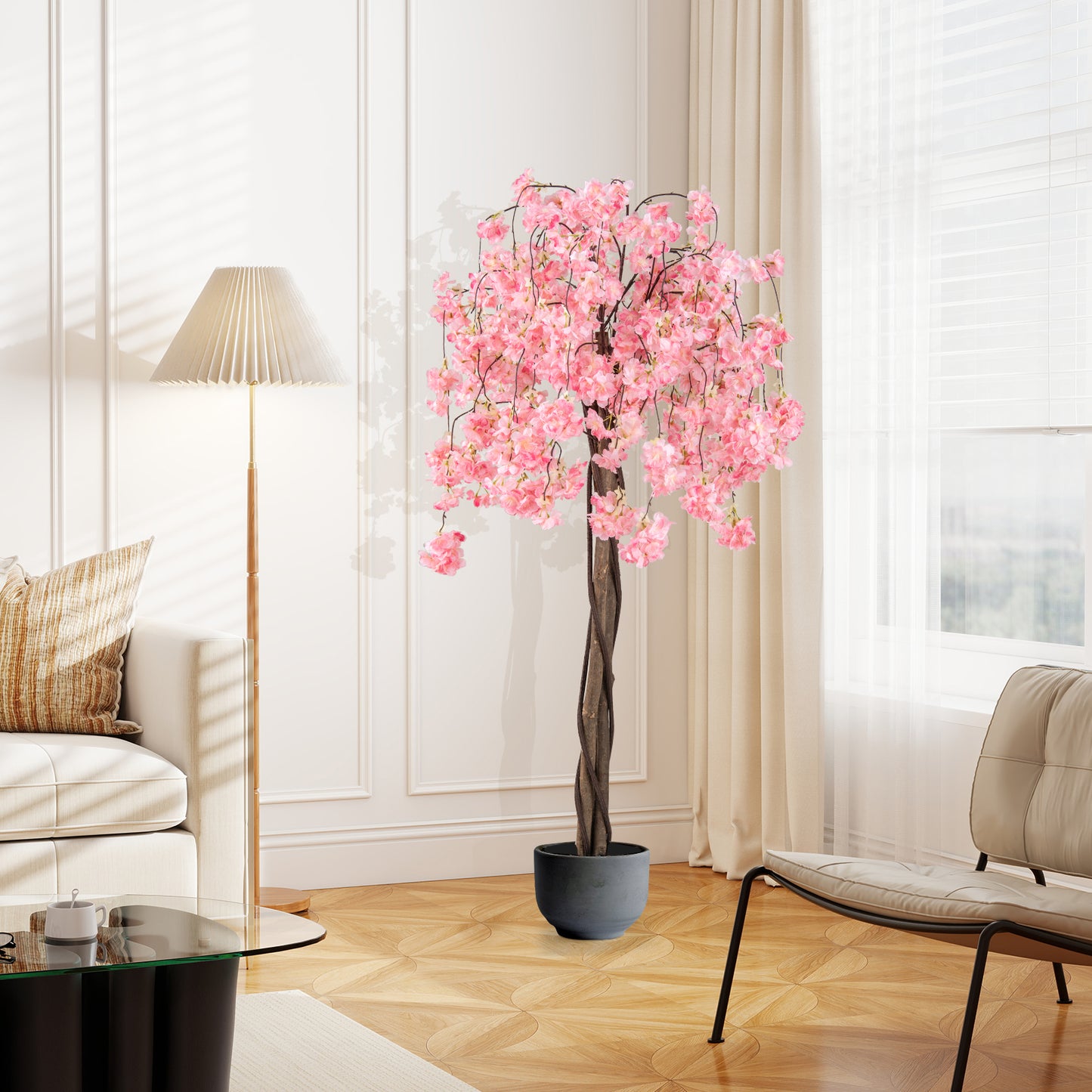 163CM Tall Artificial Cherry Blossom Tree with Flowers Set of 2-Pink