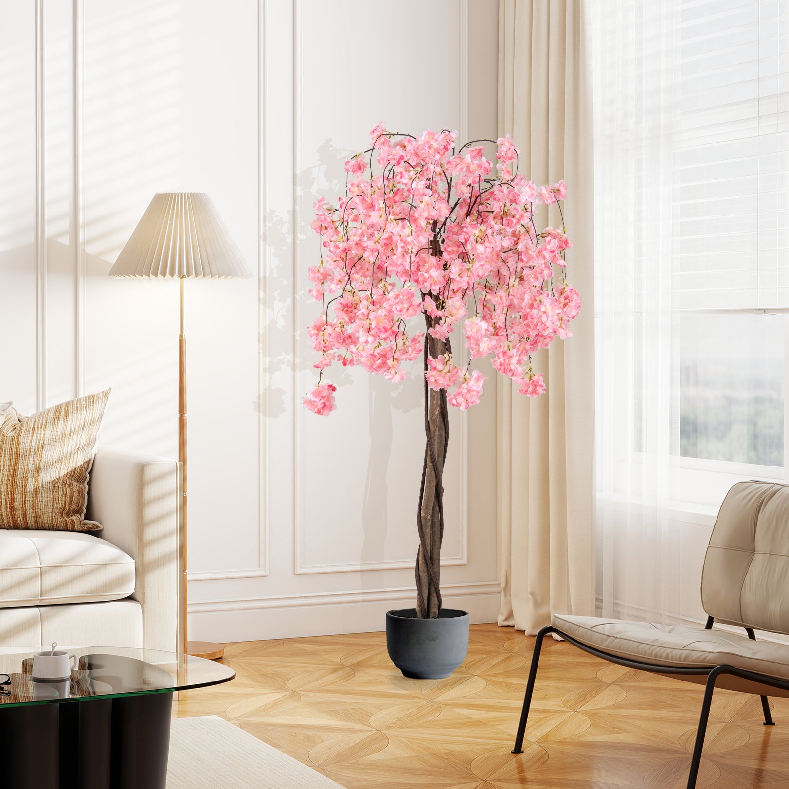 163CM Tall Artificial Cherry Blossom Tree with Flowers Set of 2-Pink
