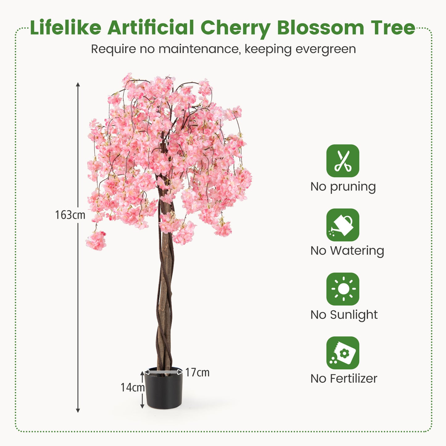 163CM Tall Artificial Cherry Blossom Tree with Flowers Set of 2-Pink