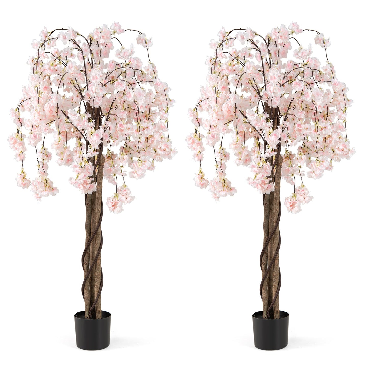 163CM Tall Artificial Cherry Blossom Tree with Flowers Set of 2-White
