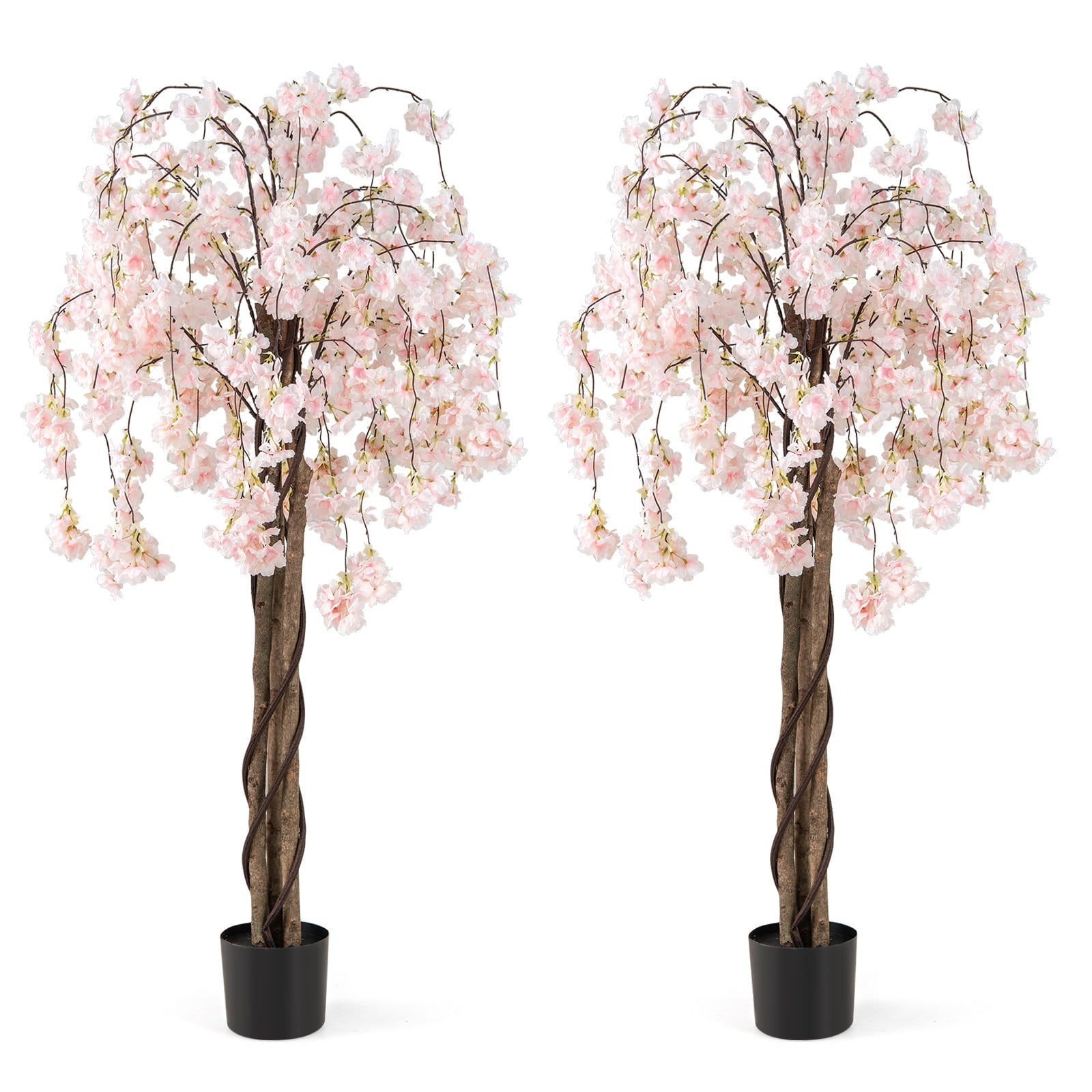 163CM Tall Artificial Cherry Blossom Tree with Flowers Set of 2-White