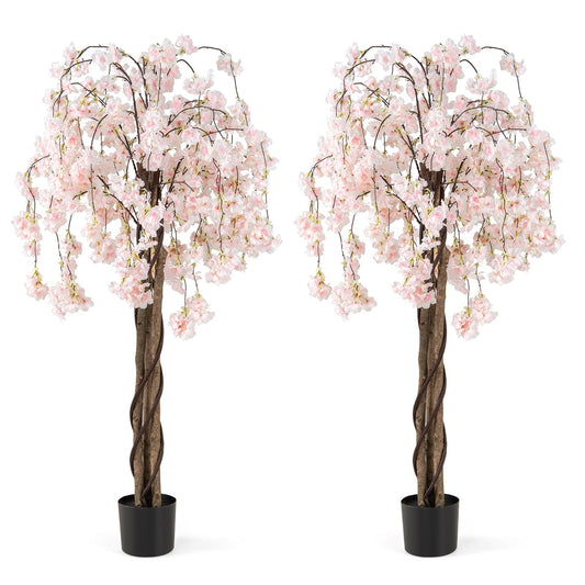 163CM Tall Artificial Cherry Blossom Tree with Flowers Set of 2-White