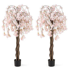 163CM Tall Artificial Cherry Blossom Tree with Flowers Set of 2-White