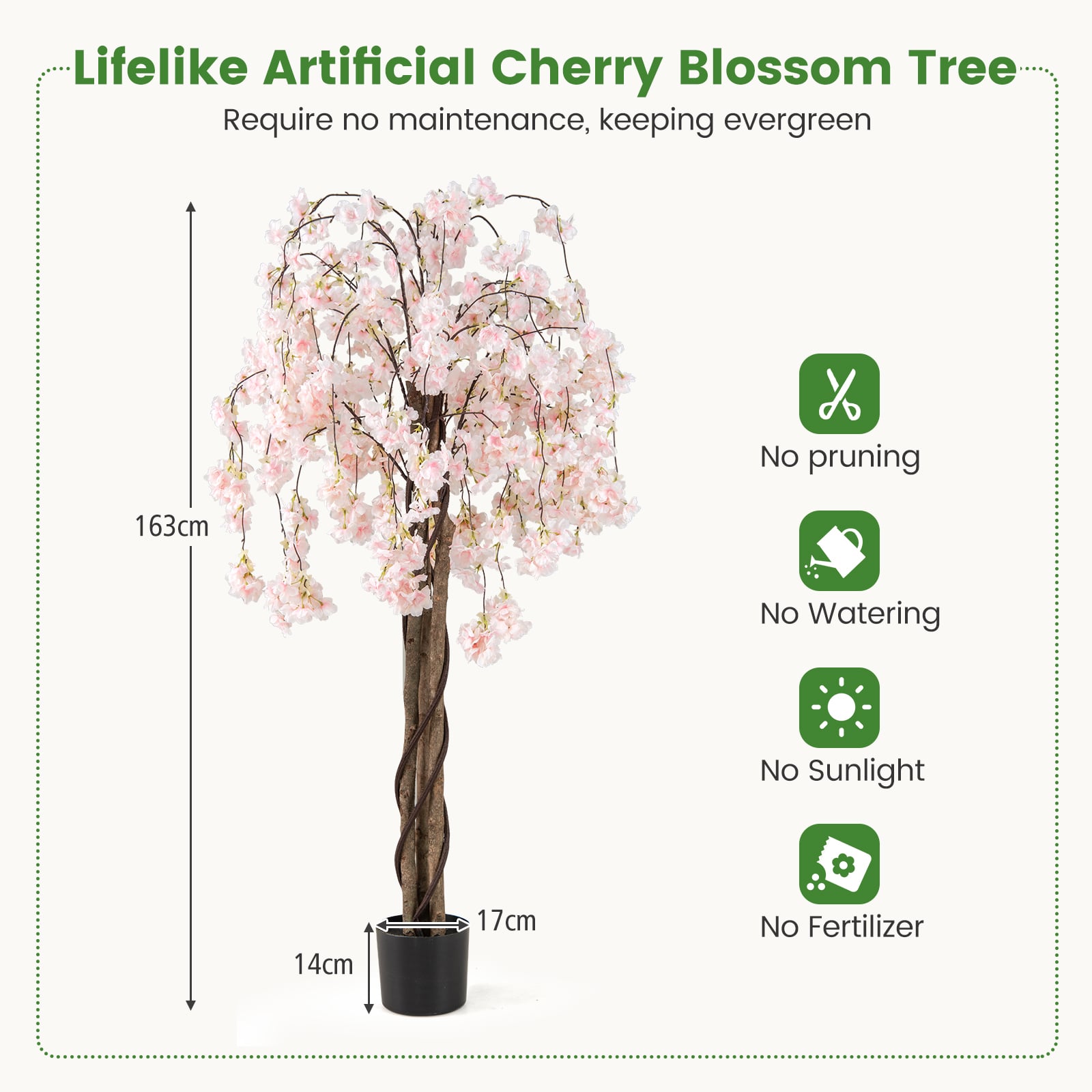 163CM Tall Artificial Cherry Blossom Tree with Flowers Set of 2-White