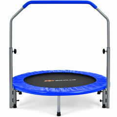 40 Inch Folding Exercise Trampoline Rebounder with 4-Level Handrail Carrying Bag-Blue