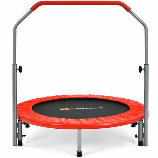 40 Inch Folding Exercise Trampoline Rebounder with 4-Level Handrail Carrying Bag-Red