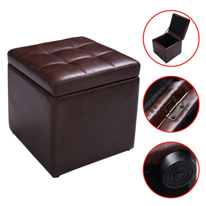 40cm PU Leather Cube Storage Ottoman with Lid-Brown