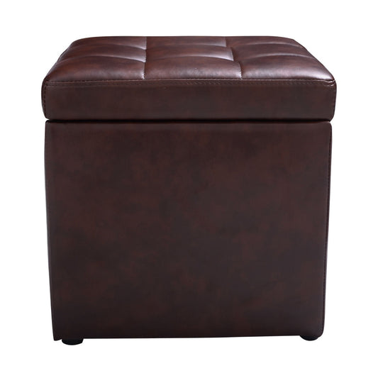 40cm PU Leather Cube Storage Ottoman with Lid-Brown