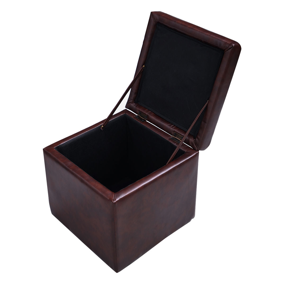 40cm PU Leather Cube Storage Ottoman with Lid-Brown