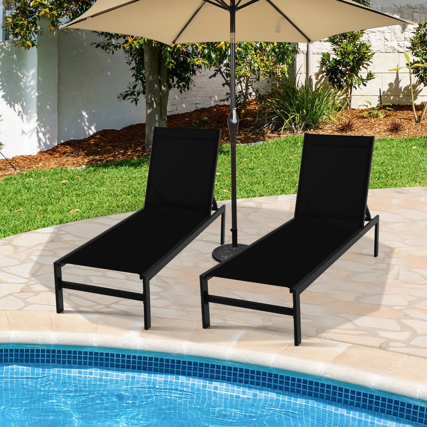 6-Position Chaise Lounge Chairs with Rustproof Aluminium Frame for Patio-Black