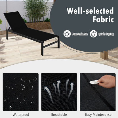 6-Position Chaise Lounge Chairs with Rustproof Aluminium Frame for Patio-Black