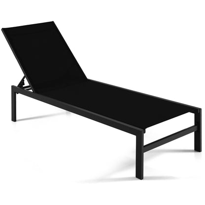 6-Position Chaise Lounge Chairs with Rustproof Aluminium Frame for Patio-Black