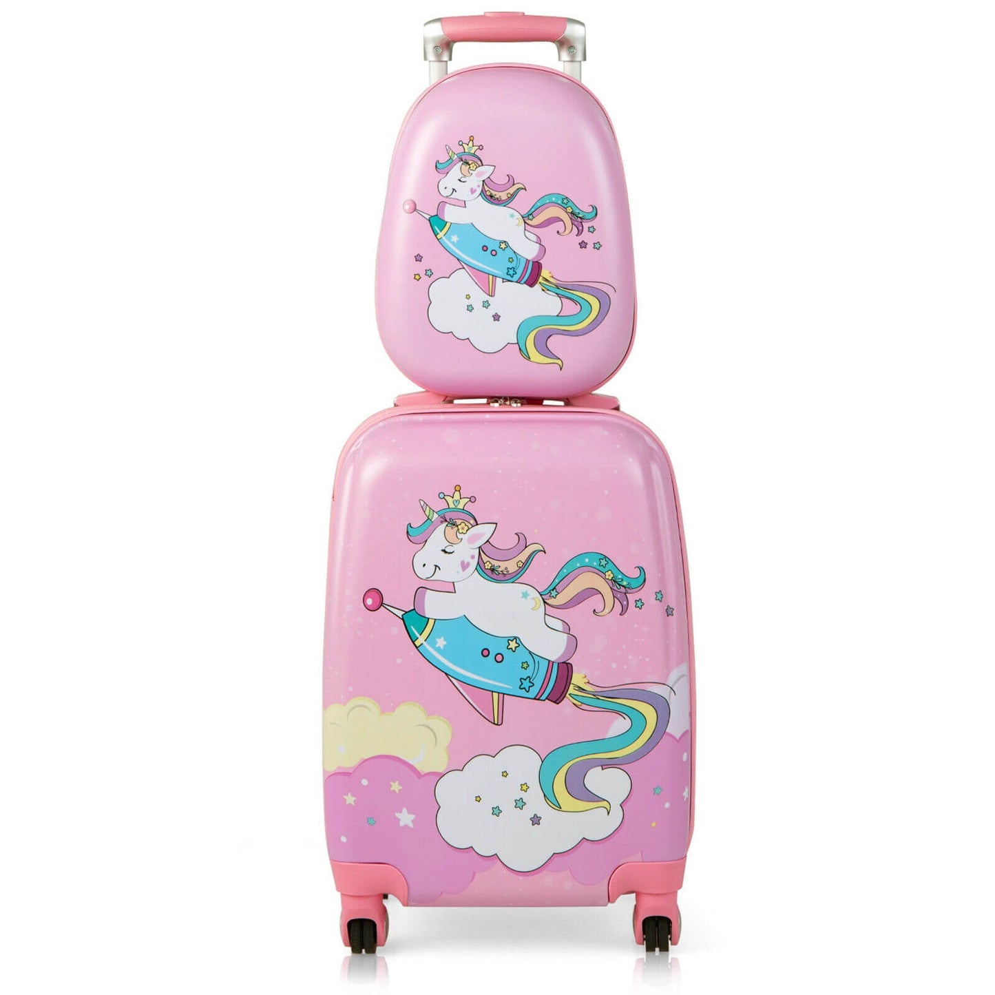 Hardside Rolling Suitcase with Spinner Wheels & Retractable Handle-Pink