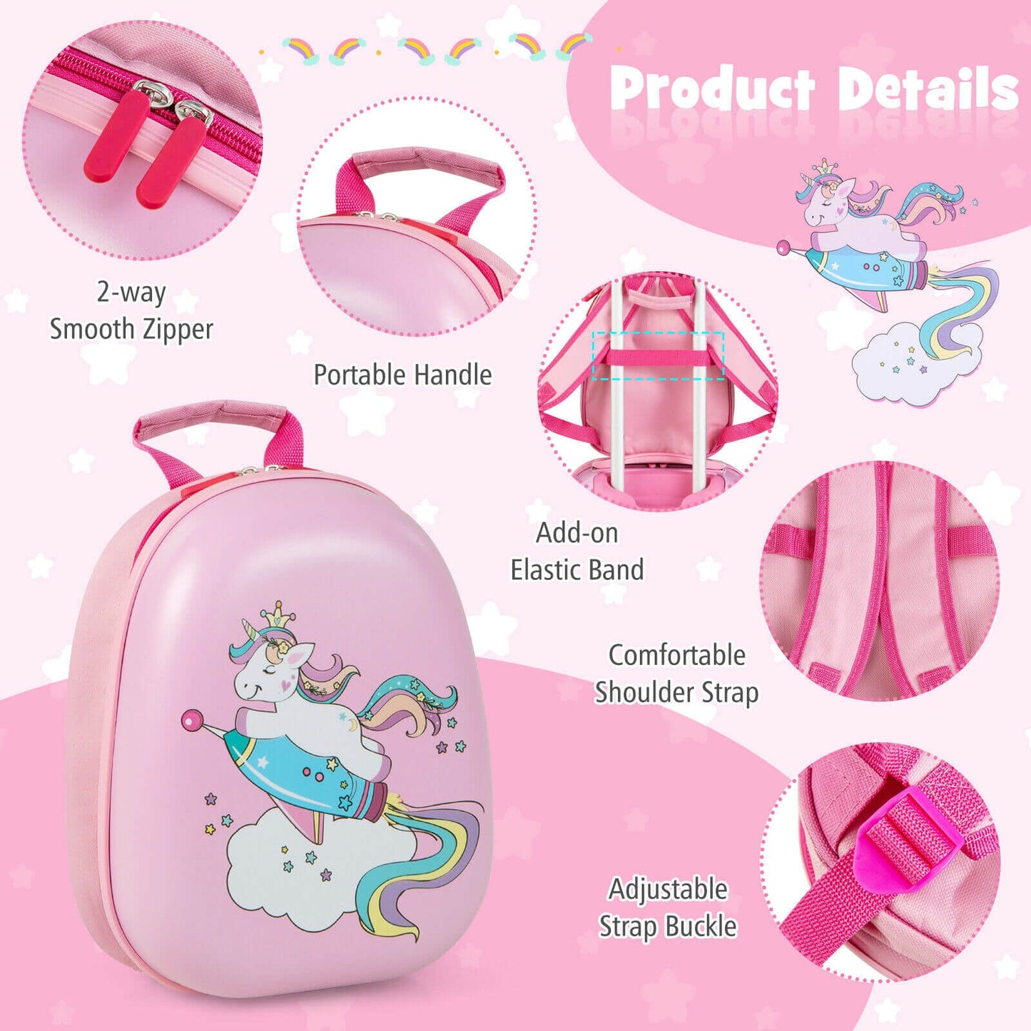 Hardside Rolling Suitcase with Spinner Wheels & Retractable Handle-Pink