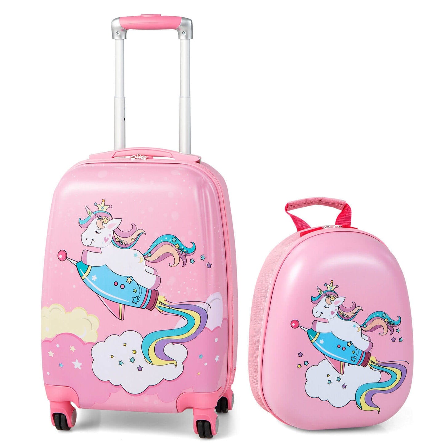 Hardside Rolling Suitcase with Spinner Wheels & Retractable Handle-Pink