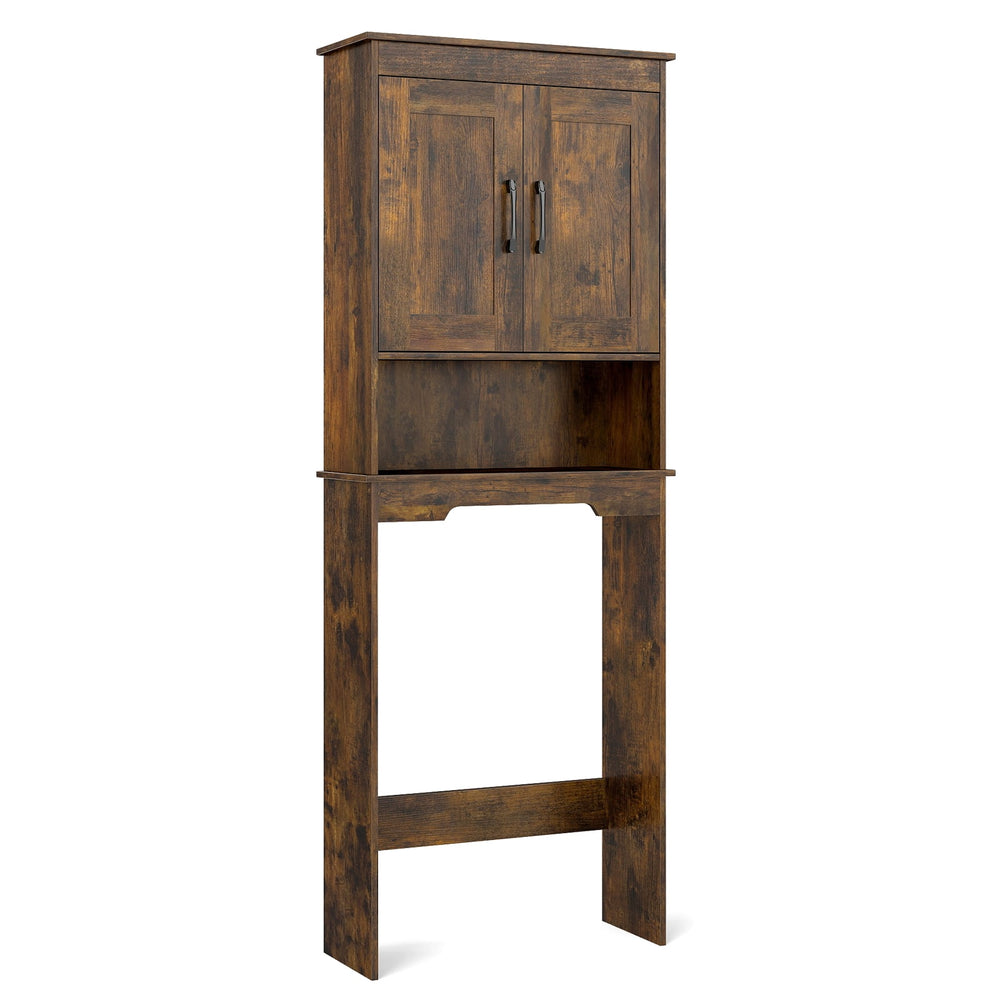 168 CM Over The Toilet Storage Cabinet with 2 Doors and Adjustable Shelf-Rustic Brown