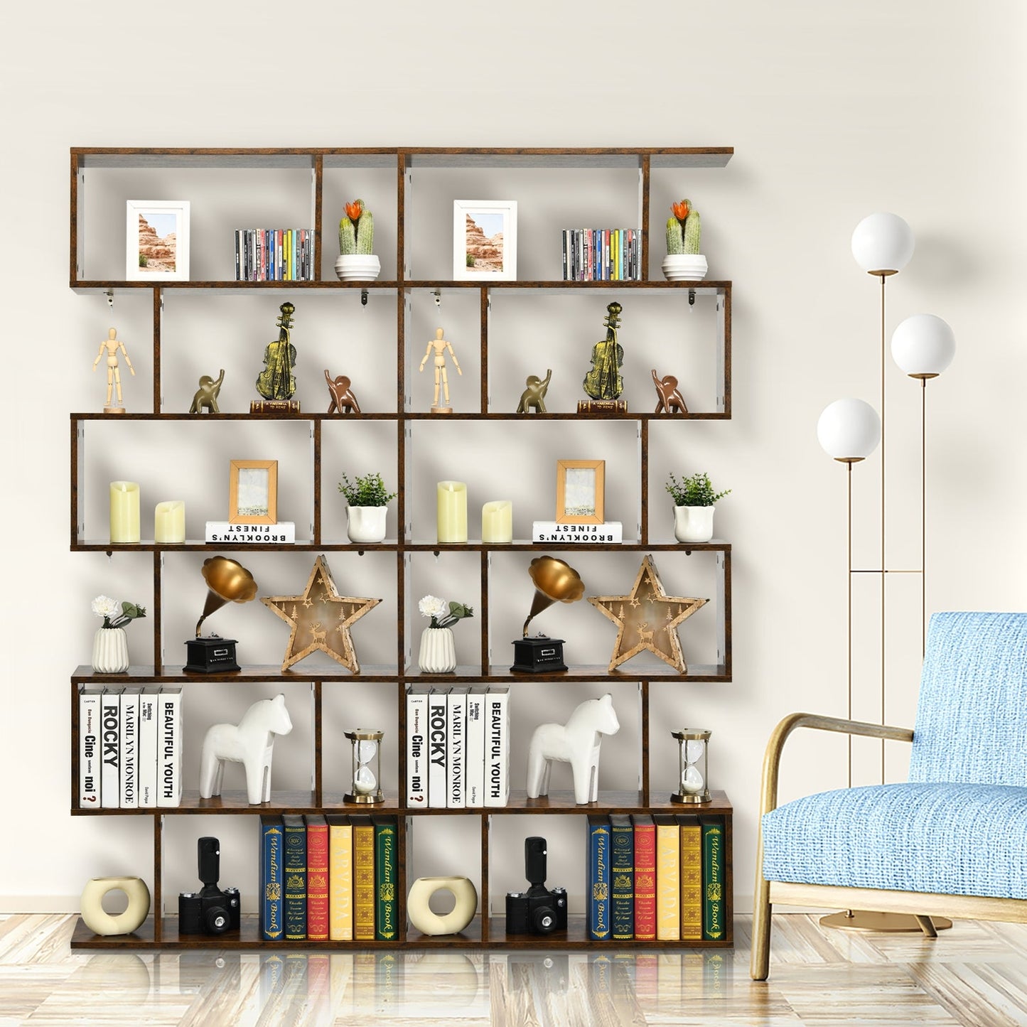 6-Tier Bookshelf with Anti-Tipping Device for Office