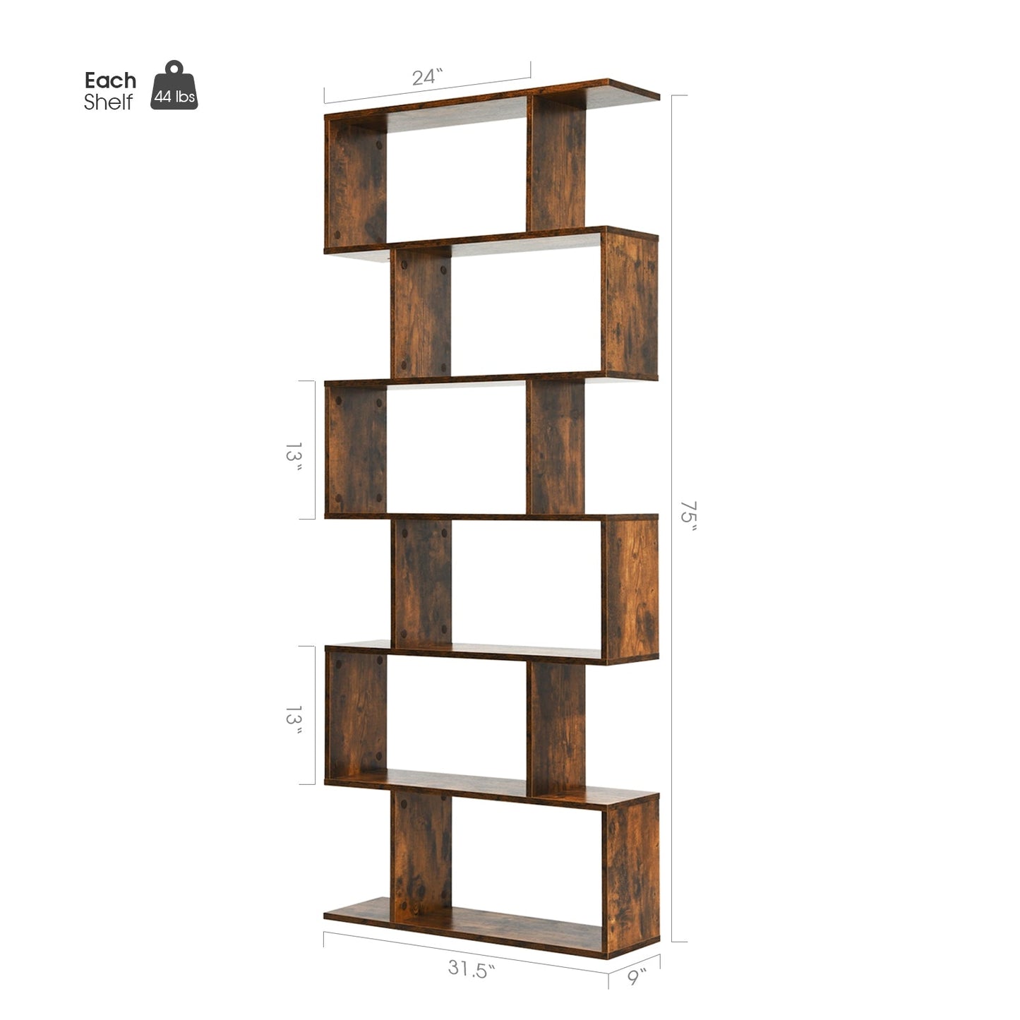 6-Tier Bookshelf with Anti-Tipping Device for Office