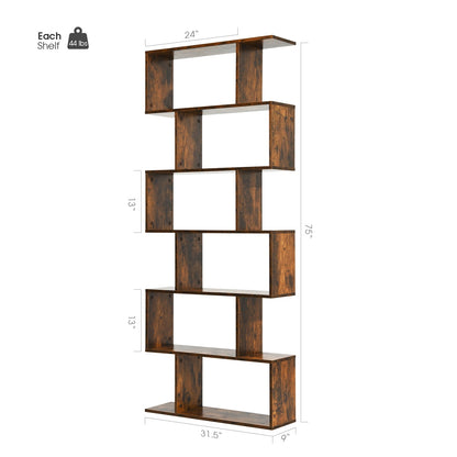 6-Tier Bookshelf with Anti-Tipping Device for Office