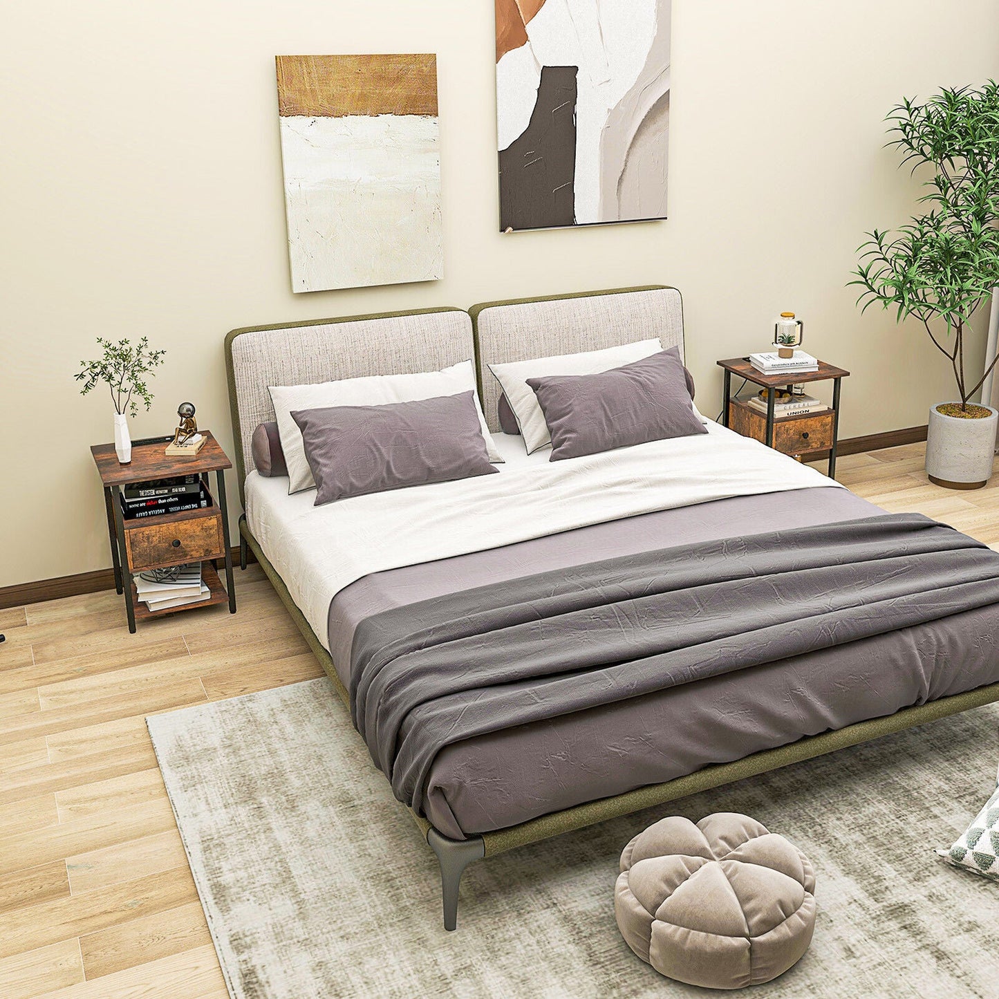 1/2 Pieces 3-Tier Nightstand with Charging Station and Drawer-1 Piece