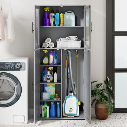 168CM Tall Freestanding Cleaning Tool Cabinet with Doors and Shelves-Grey