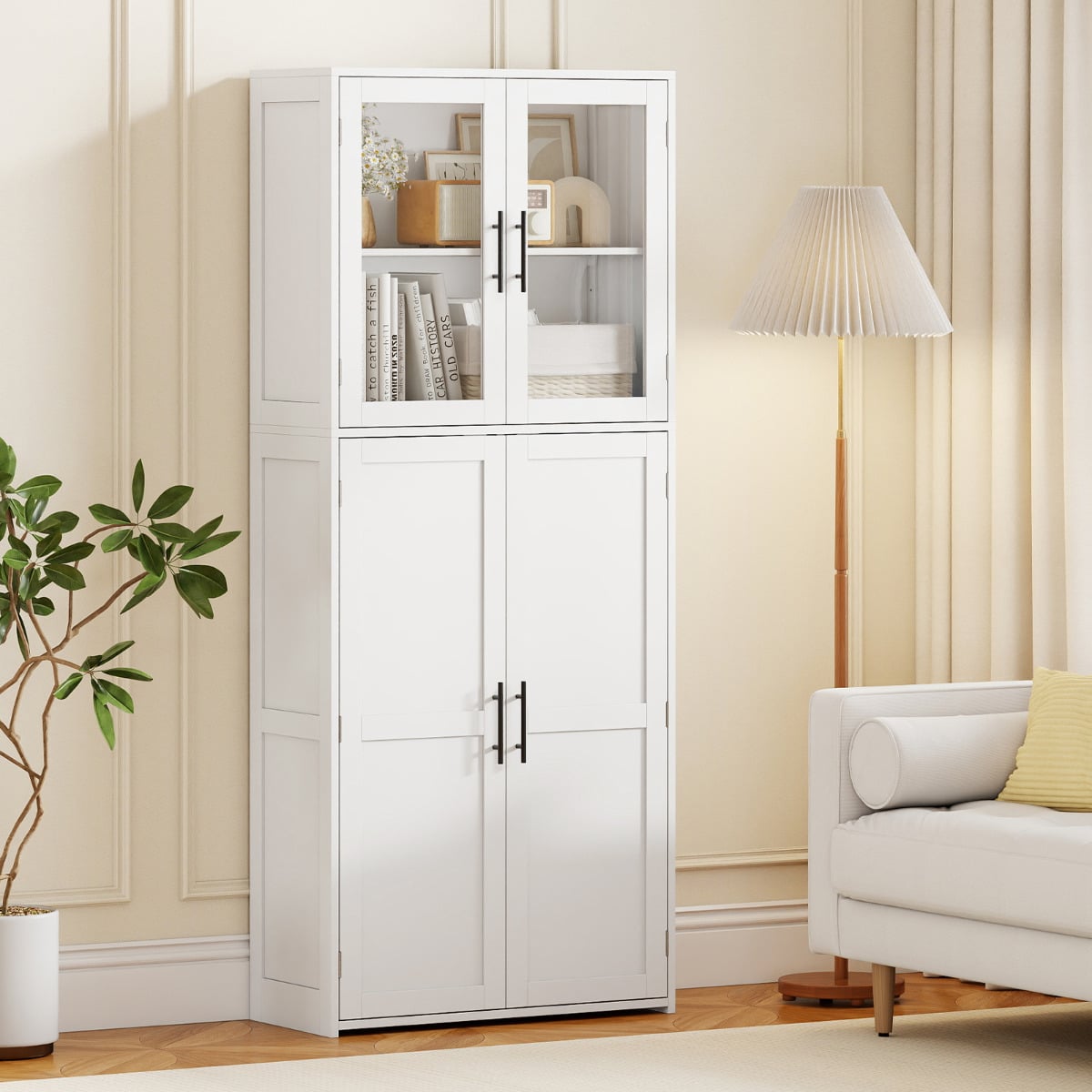 168CM Tall Freestanding Cleaning Tool Cabinet with Doors and Shelves-White