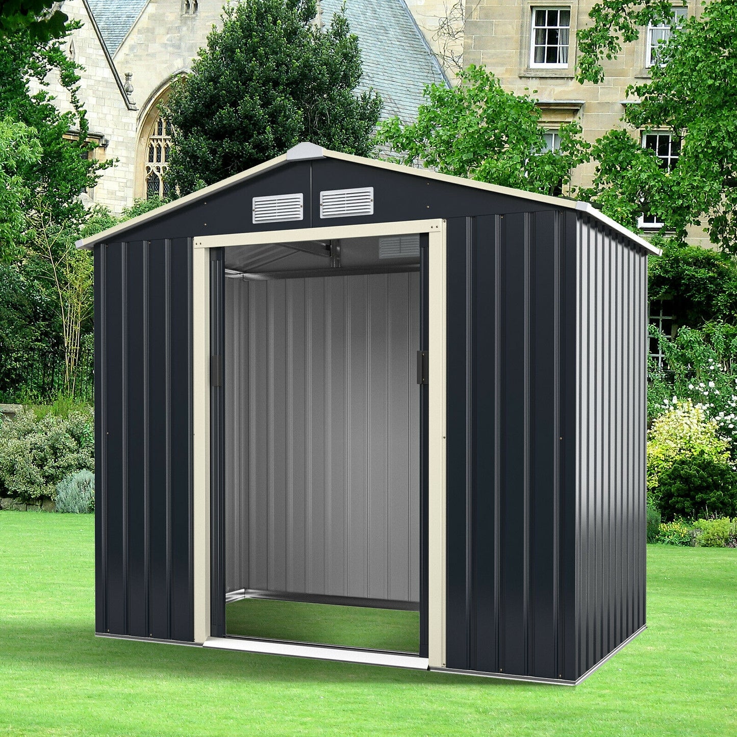 Outdoor Storage Shed with 4 Vents and Double Sliding Door-213x127cm Storage Shed