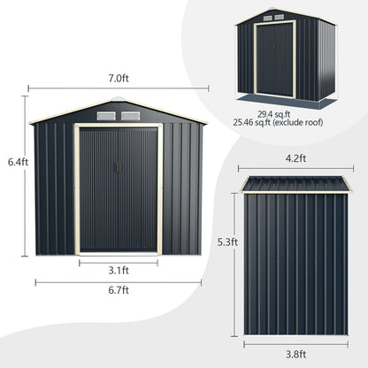 Outdoor Storage Shed with 4 Vents and Double Sliding Door-213x127cm Storage Shed