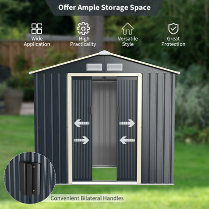Outdoor Storage Shed with 4 Vents and Double Sliding Door-213x127cm Storage Shed