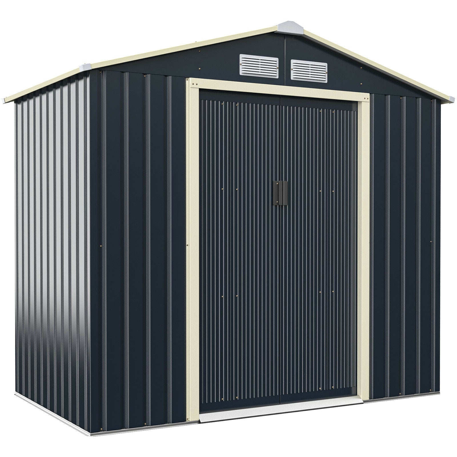Outdoor Storage Shed with 4 Vents and Double Sliding Door-213x127cm Storage Shed