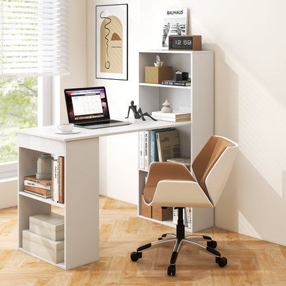 Modern 3-in-1 Wooden Computer Desk with 6-Tier Storage Bookshelves-White