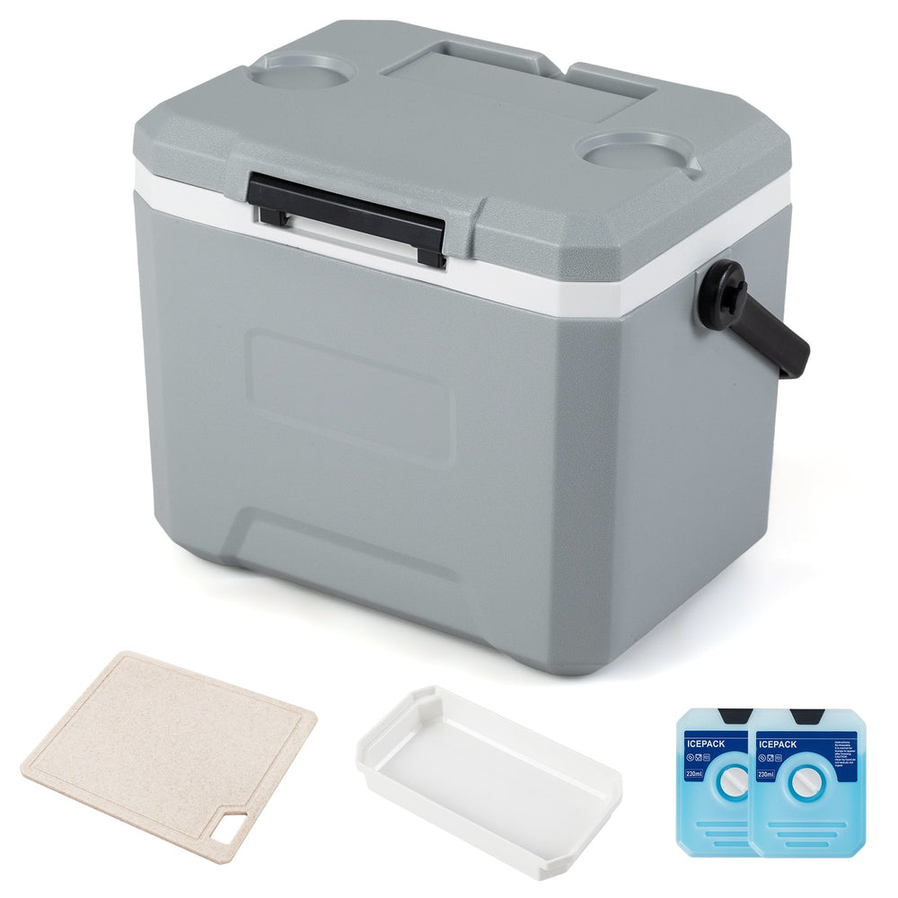 16L Portable Cooler with Phone & Bottle Holders and Divider for Camping Fishing-Grey